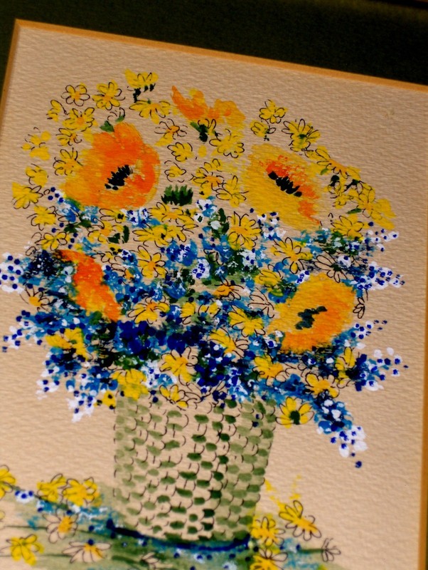 ORIGINAL Signed Rouse Bluebonnet Royal Bouquet Yellow TX Wild Flower Gouache Art gallery