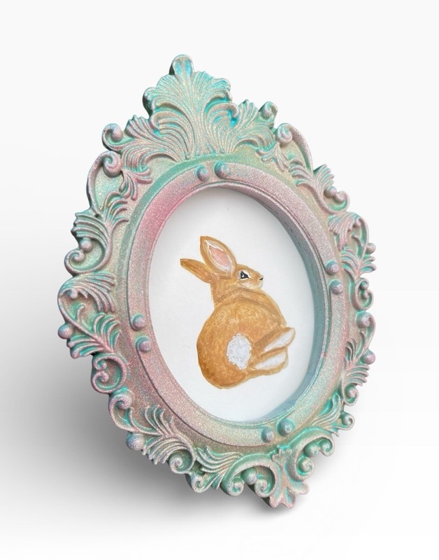 Bunny Rabbit mini watercolor animal print • vintage ornate frame gallery