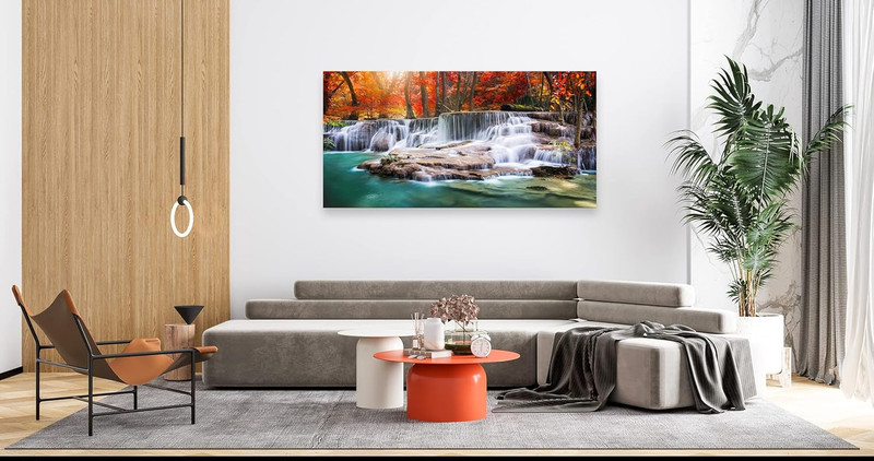 Red Forest Waterfalls Canvas Art - Modern Landscape Wall Decor Ready to Hang gallery