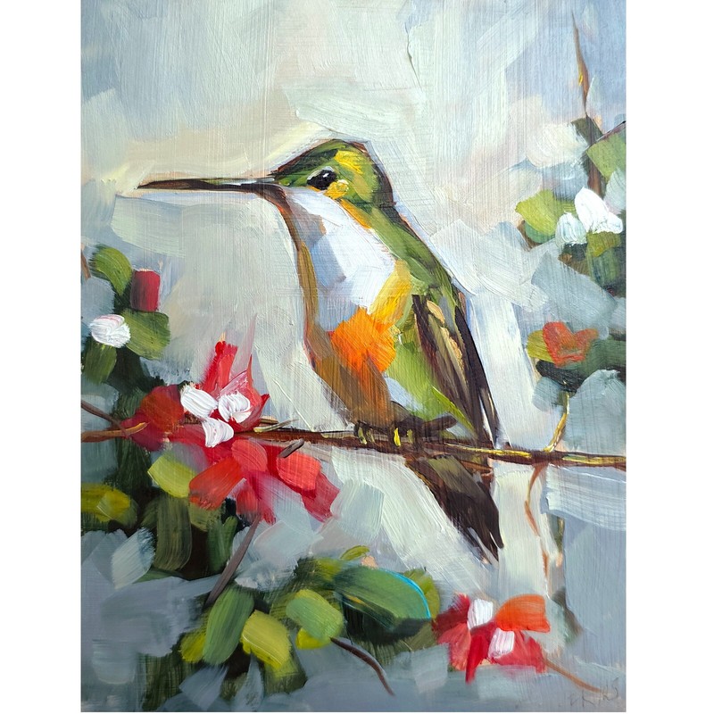 Original Oil Painting Hummingbird Colorful Bird Art Wildlife Wall Decor