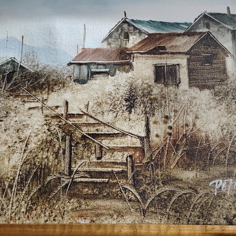 Vintage Art by Peters-Oil on Canvas-Framed Painting-Rural Scene-Beautiful