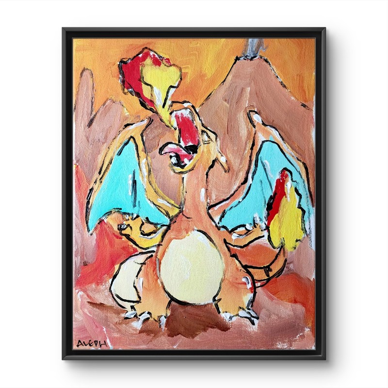 Original Abstract Painting Charizard Canvas Neo Expressionist Art Decor 11×14