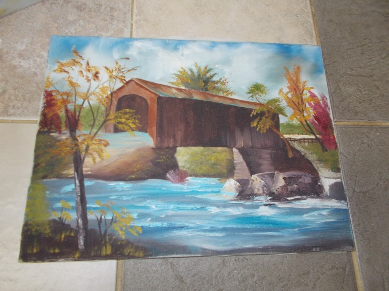 Vintage "Bridge Over Water" oil painting 12"x16"x.5" hand painted on canvas gallery