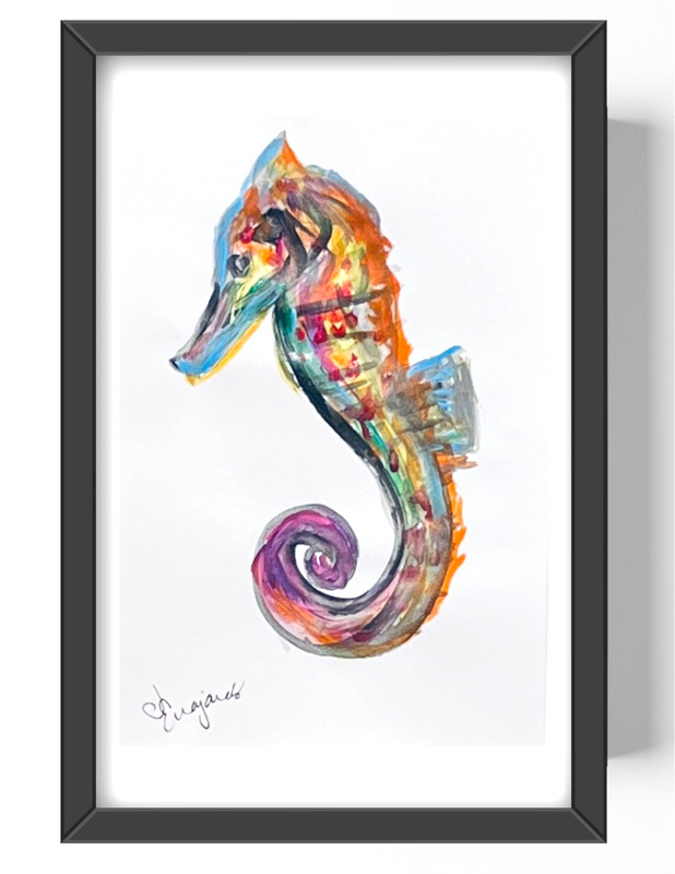 Guajardo Art: Colorful Seahorse 9X6 Original Paper Expressionism