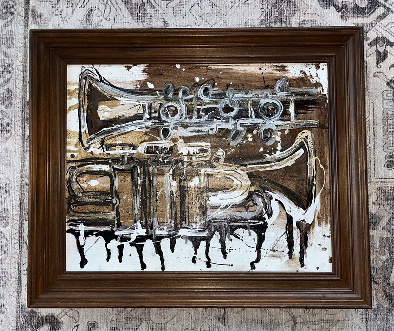Original Oil Painting On Canvas - Trumpet & Clarinet - Jazz Inspired gallery