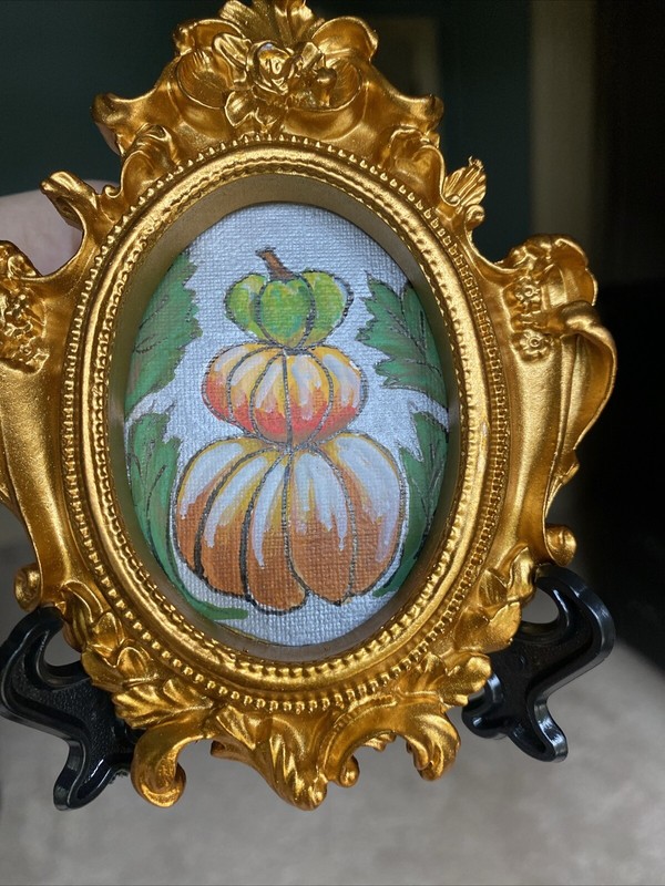 Pumpkin,fall,Original Painting On Paper,4/5,framed,gold,miniature,small,mini gallery