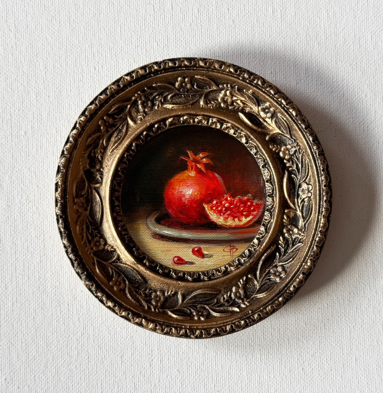 Miniature Pomegranate Oil Painting Original Food Art Small Classic Still Life