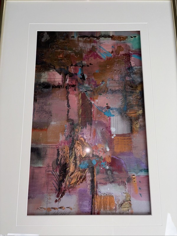 Artist Debé Abbott Framed Original Mixed Media Painting 18×10” 19×26”frame