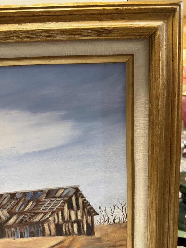 Hazel Douglas Framed Signed Oil on Canvas Painting Barn Windmill Landscape 14x18 gallery