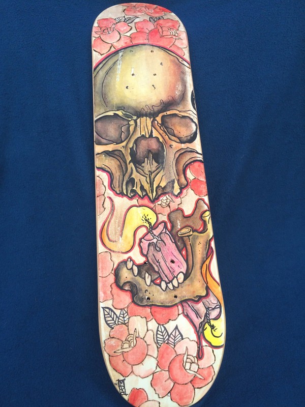 Painted Skate Board Deck – Firecracker Skull