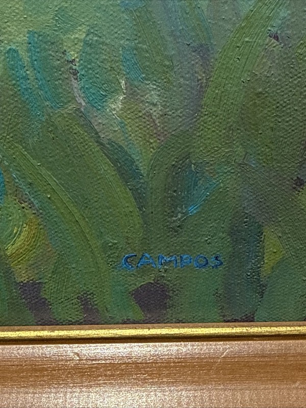 Vintage Impressionist Landscape W/ Elephant Oil Painting Signed Campos gallery