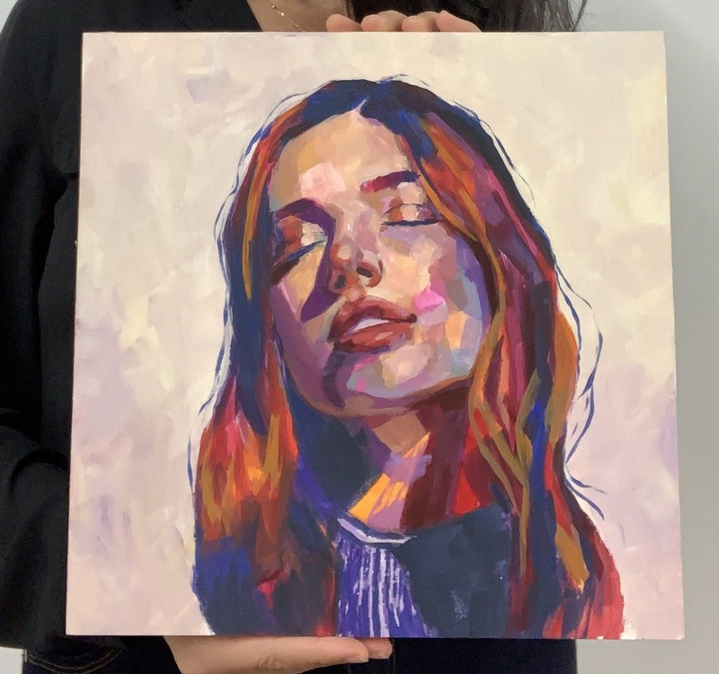 Woman Portrait Original Acrylic Fine Art Print On Wood panel 12”x12” gallery
