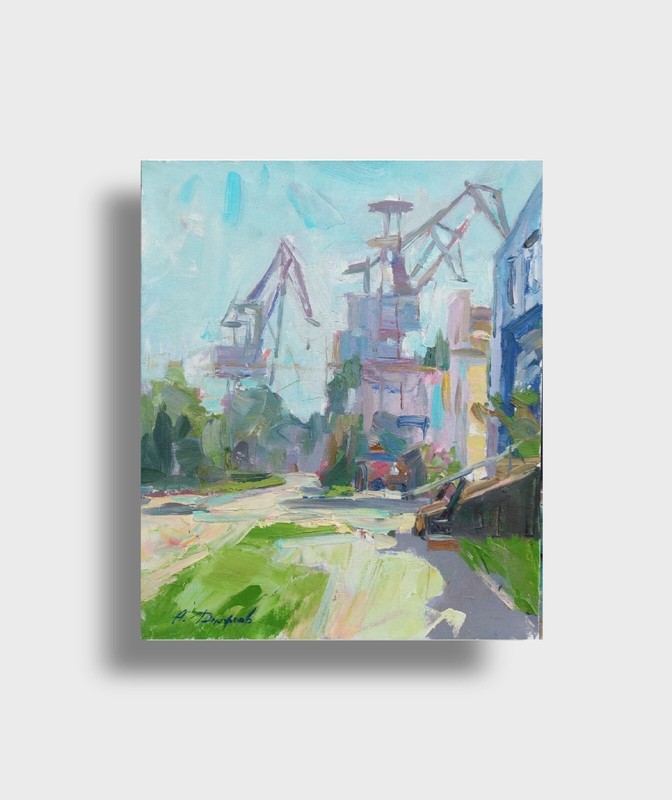 Oil painting Nibulon Ukrainian painter canvas framed original factory landscape
