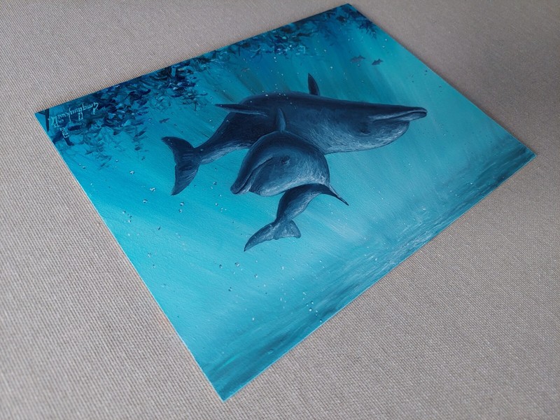 Dolphin Oil painting. Pair of Dolphins, love in Turquoise Waters. Underwater Art gallery