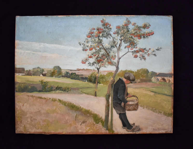 1930s Danish Oil Painting Countryside Landscape Eiler Sorensen Signed Naturalist gallery