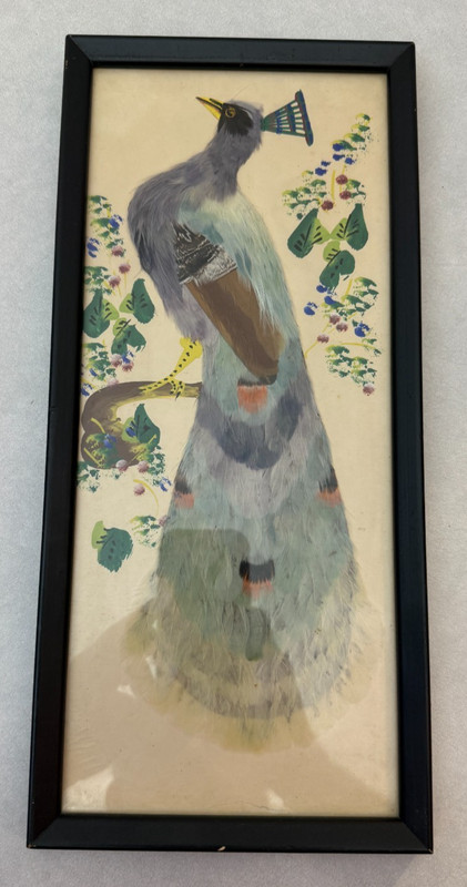 Vintage Framed Feather Art – Peacock – 15″ x 7″ Framed