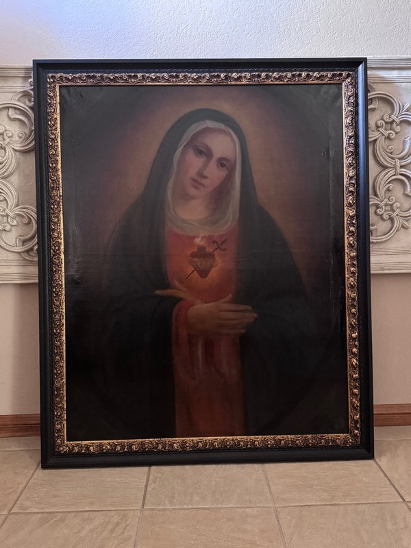 Large Antique Madonna Oil Painting on Canvas | Flemish/Dutch Religious Art