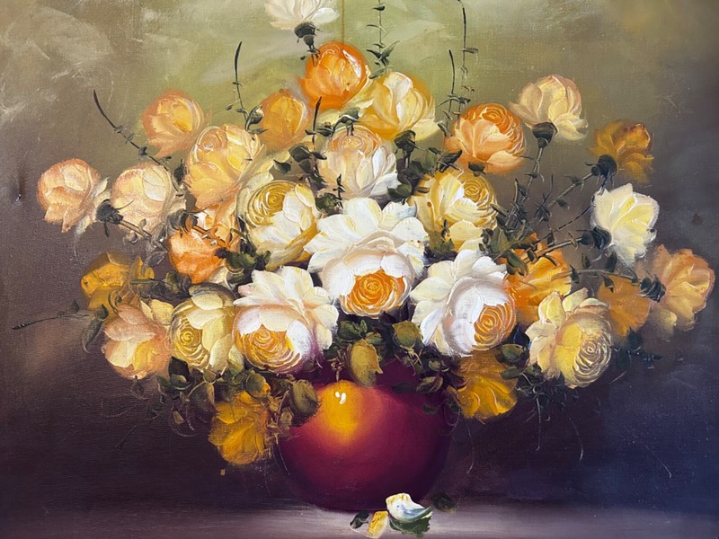Vintage Artist A. Ann Julia Rant Signed Framed Oil Canvas Floral Flower gallery