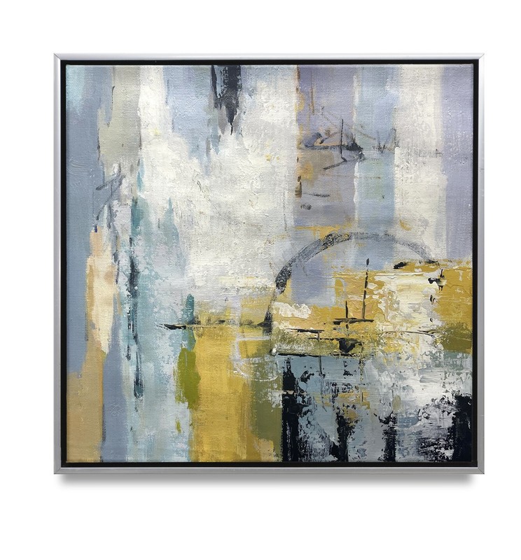 Hungryartist -Original Oil Painting of Gold Abstract on Canvas 16×16 Framed