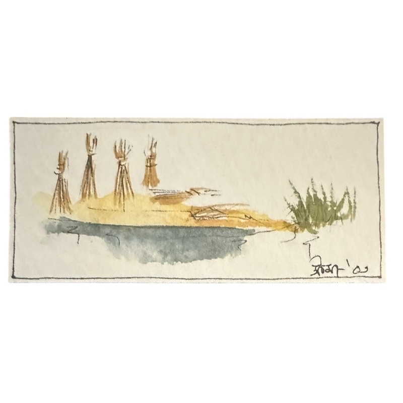 2 Original Signed Dated Miniature Watercolors Fisherman & Beach Scene 4” x 6” gallery