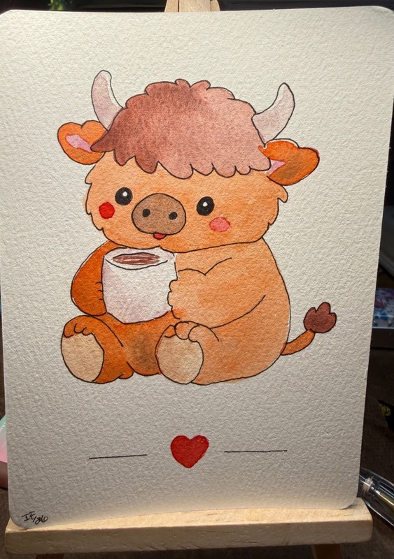 6 OOAK Original Tea Animals 4X6 Watercolor Postcards initialed Lion Cow Whale + gallery