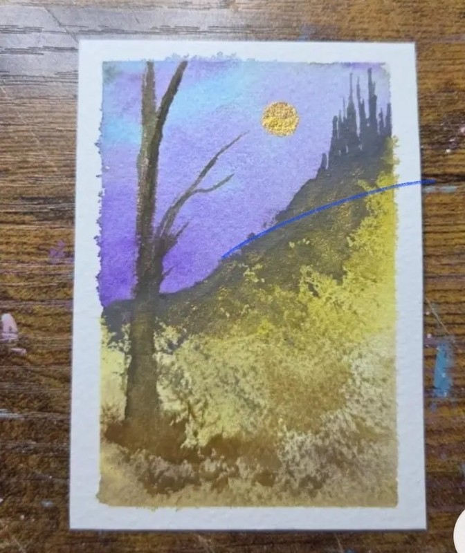 ACEO Original painting Beautiful Sunset Tree (2.5×3.5 inches) Watercolor
