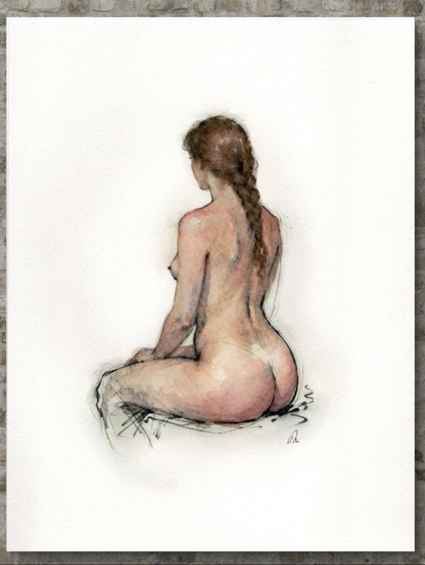 Original Classical Watercolor 8×10 Painting Female Figure