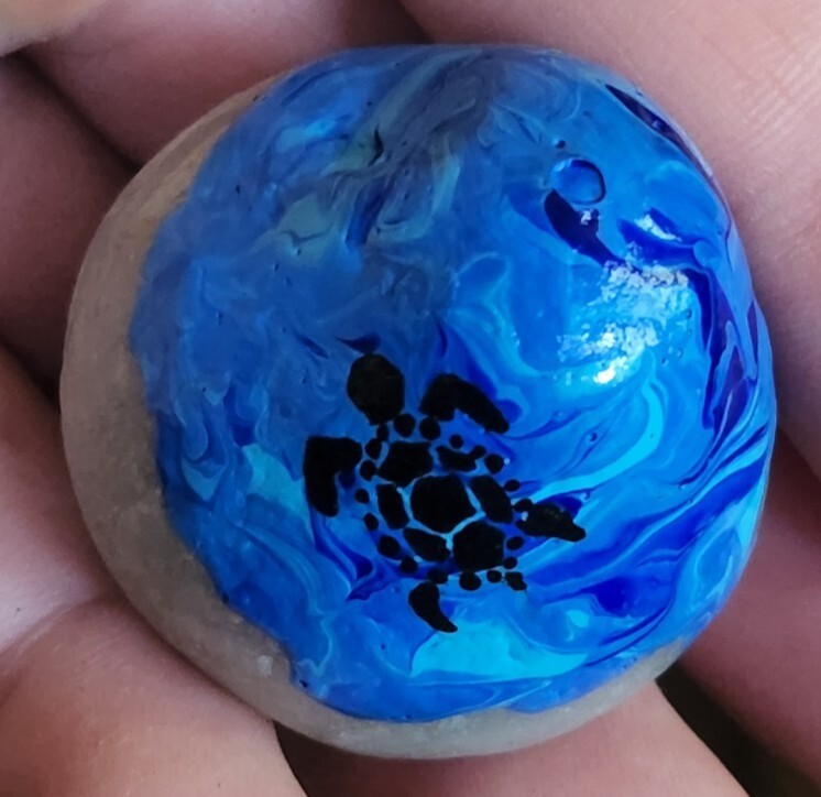 Hand-Painted Lake Superior Stone – Sea Turtle on Round Stone