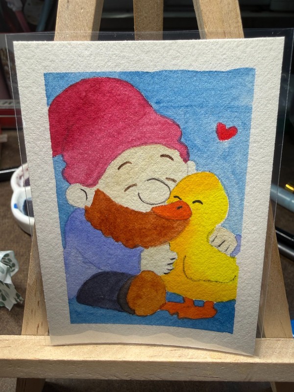 ACEO Handmade Original OOAK Signed (Not a Print) «Best Buddies» Gnome and Duck