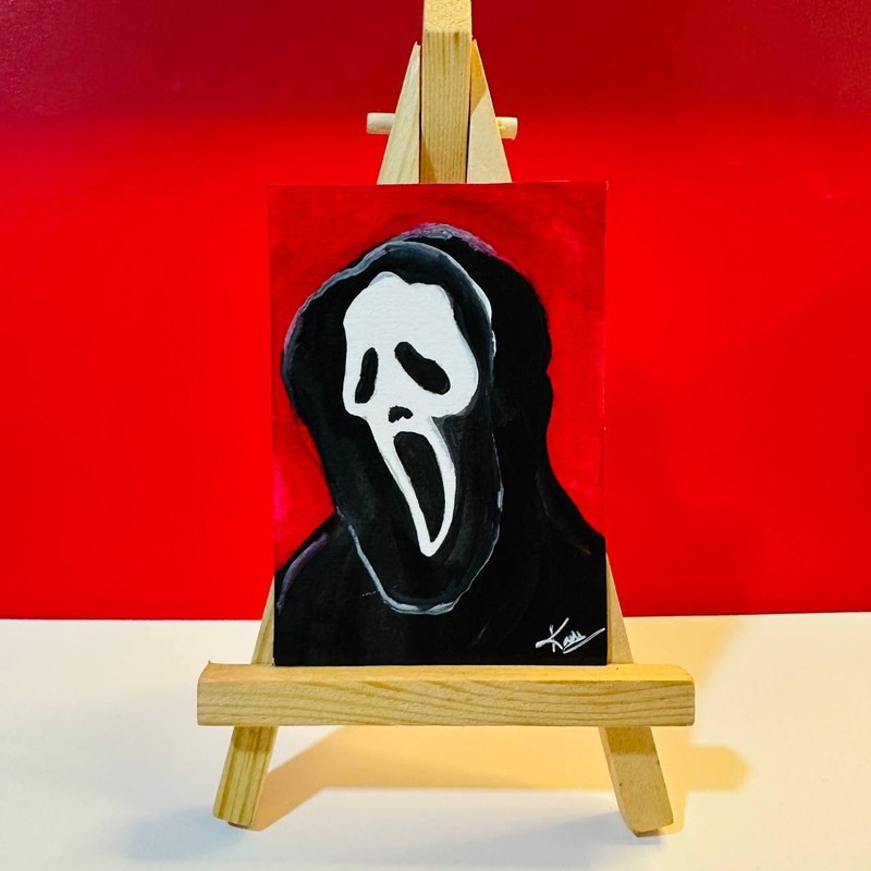 ACEO Ghost Face Horror Gothic Red Portrait Art Original Acrylic Painting OOAK gallery
