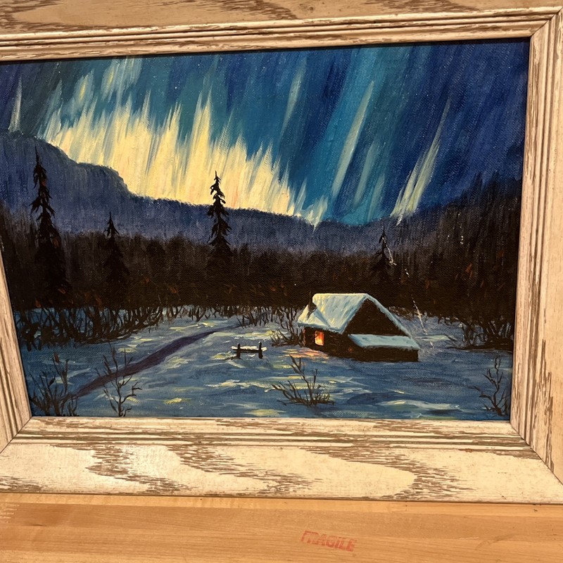Original Oil Painting Northern Lights After Sydney Laurence Unsigned Mid-Century gallery