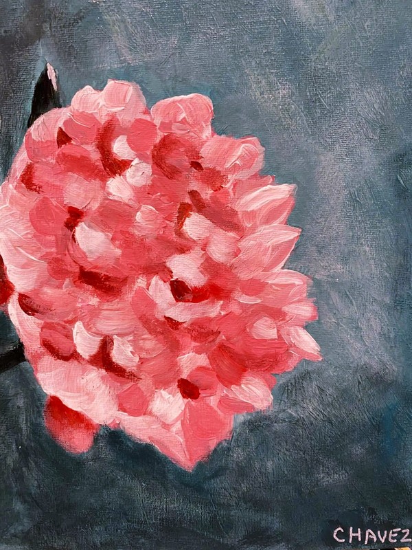 14x11 Original Peony Flower Painting Pink Teal Floral Modern Canvas Wall Art gallery