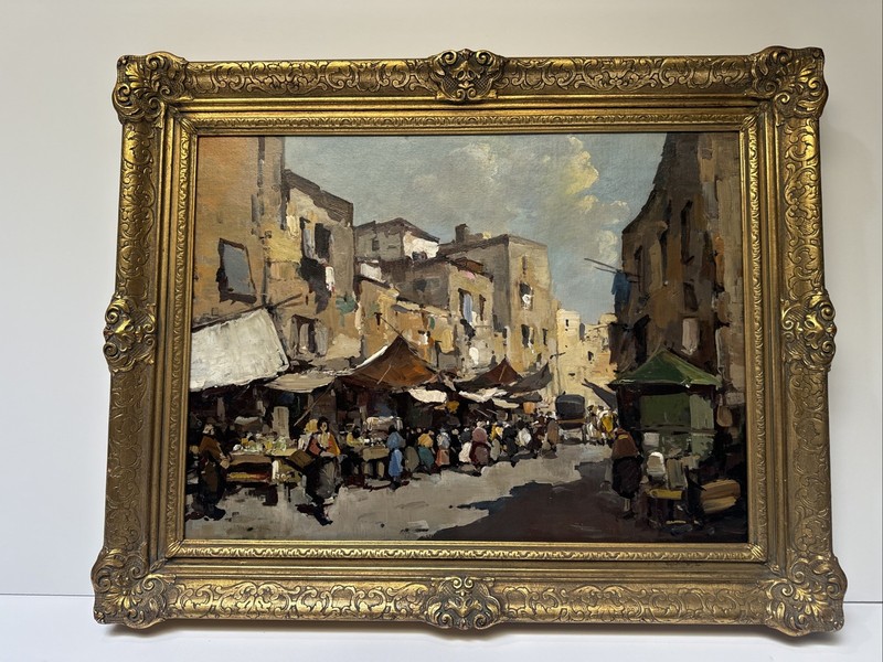 Antique Impressionist Painting Street Scene Signed Listed Famous 1920’s Oil