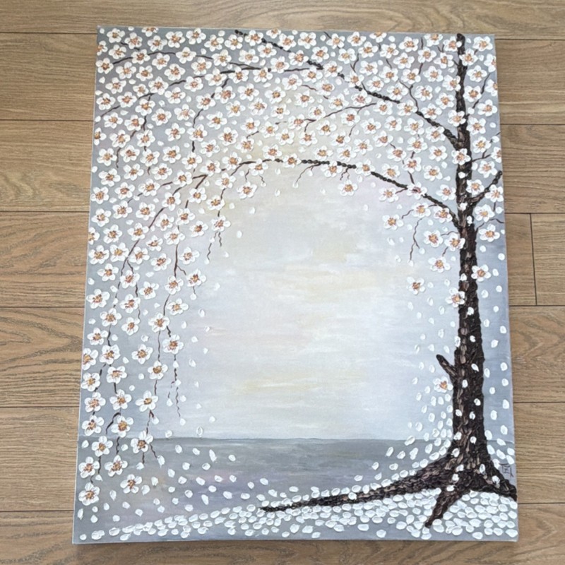 Cherry Blossom Tree Impressionist Acrylic Painting on Canvas, Nature Floral Art
