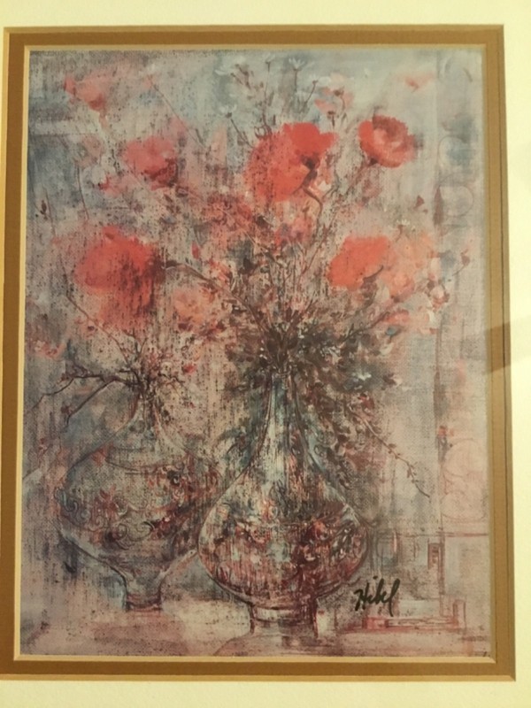 Original Signed Edna Hibel Painting , Vase of Flowers, Gold Frame, Tags Still On gallery