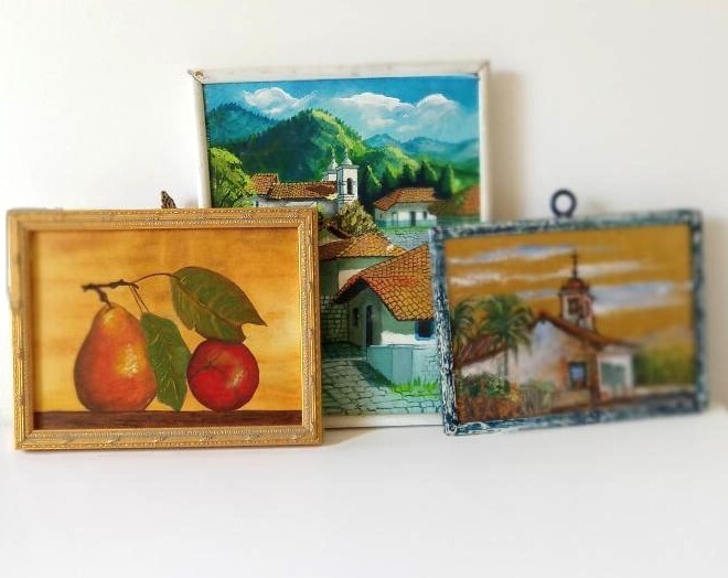 3 VTG framed original paintings church landscape still life bright wall gallery gallery