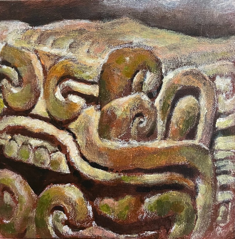 Sculpted Cube 5×5 Acrylic Canvas Panel Painting Original Artwork by Hunter Potts