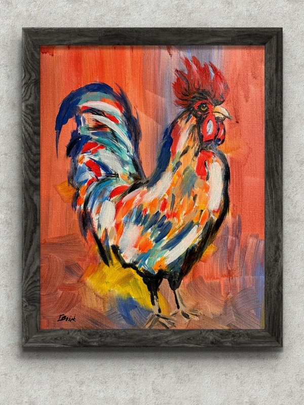 Rooster Painting 11x14 Original Colorful Farm Animal Expressionist Art gallery