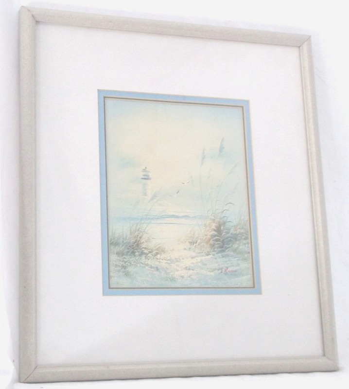 Lighthouse & Seagulls Landscape L. Marcus Signed Original Art Print-17 X 19"