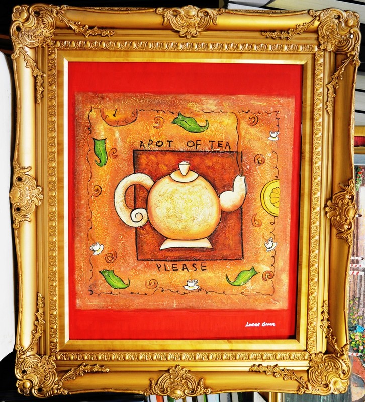 A POT TEA N LEMON 24″ STRETCHED HAND PAINTED OIL PAINTING ART GIFT S147