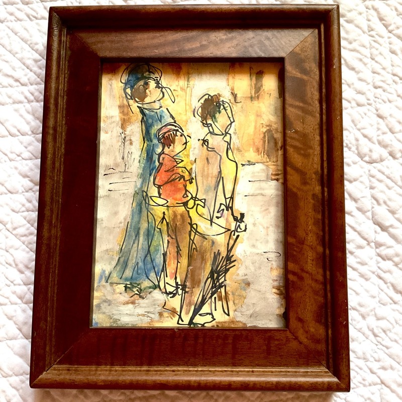 Vintage abstract portrait PAINTING hand painted original pen ink watercolor