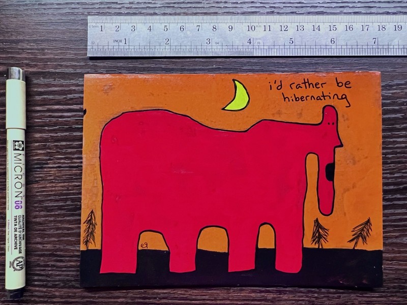 e9Art 7x5 'i'd rather be hibernating' childlike outsider art brut primitive naif gallery