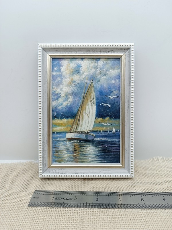 Sailboat Original Oil Painting 4x6 Framed Signed Yacht Marine Seascape Sea Art gallery