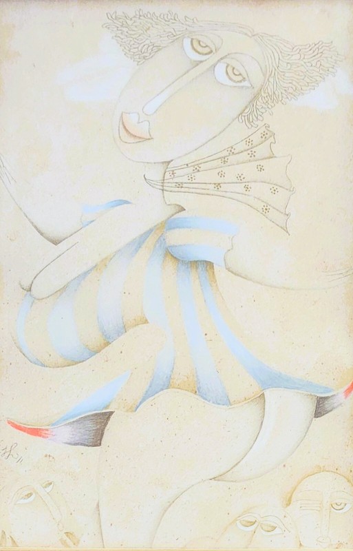 YUVAL MELLER (1951-), Color Pencils on Paper , Boys Admire The Girl, Signed