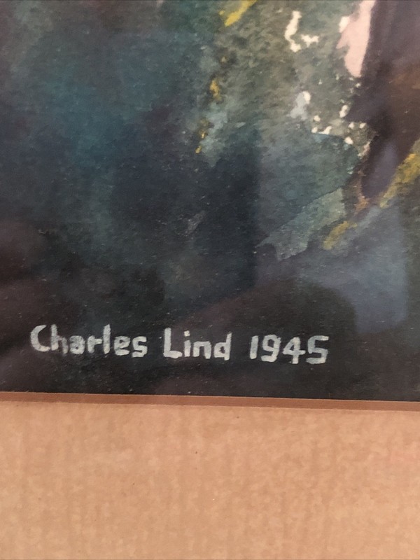 Charles Lind 1945 Watercolor Painting Southern USA Historic Town Scene 24 x 21” gallery