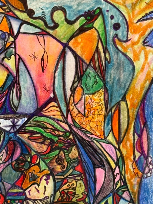 Beautiful Abstract Crayon Painting .Signed Initial G. K. S gallery