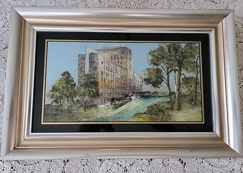 Vintage Reverse Painting on Glass University of Pittsburgh School Of Medicine
