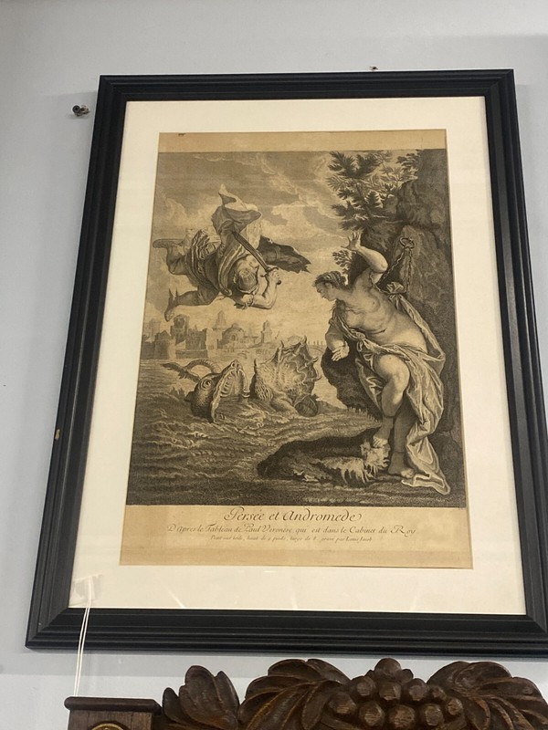 Perseus Rescues Andromed Painted Canvas Engraved by Louis Jacob 9″ Tall, 8″ Wide