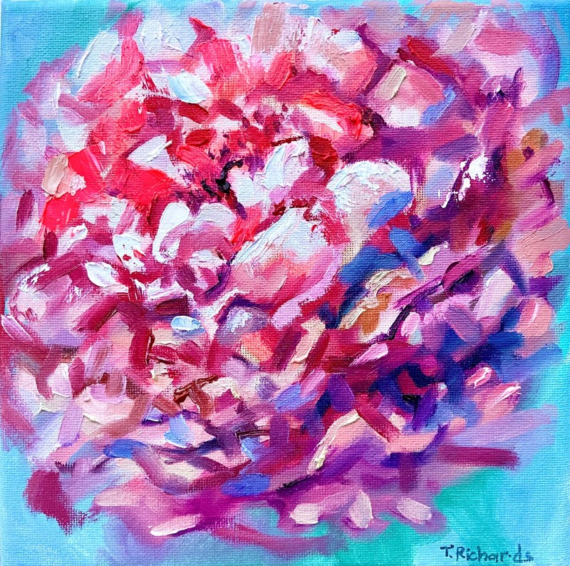Oil painting Flower ORIGINAL art Peony artwork floral wall art on canvas 8×8″