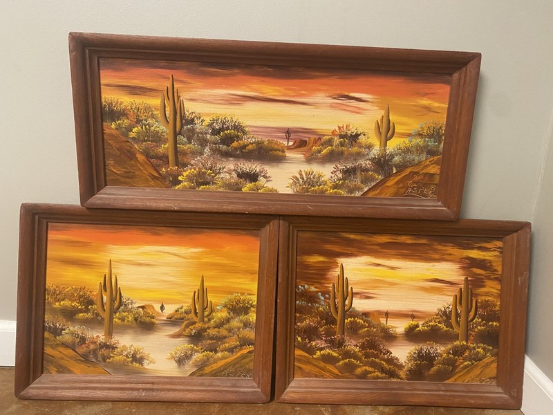 LOT OF 3 ORIGINAL OIL PAINTINGS ARIZONA DESERT HARMONY BY ARTIST CLAUDINE ASPER